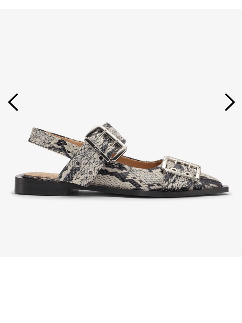 GANNI Snake Print Buckle Slingback Flats